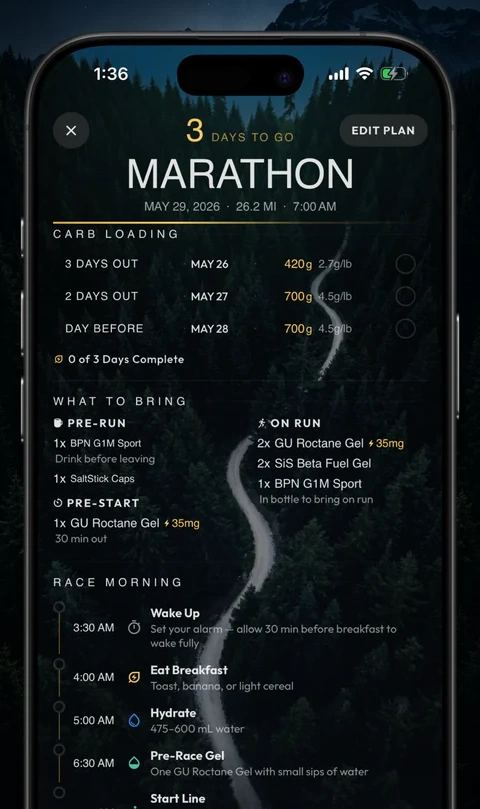 Fuelstate marathon preparation and carb-loading plan.